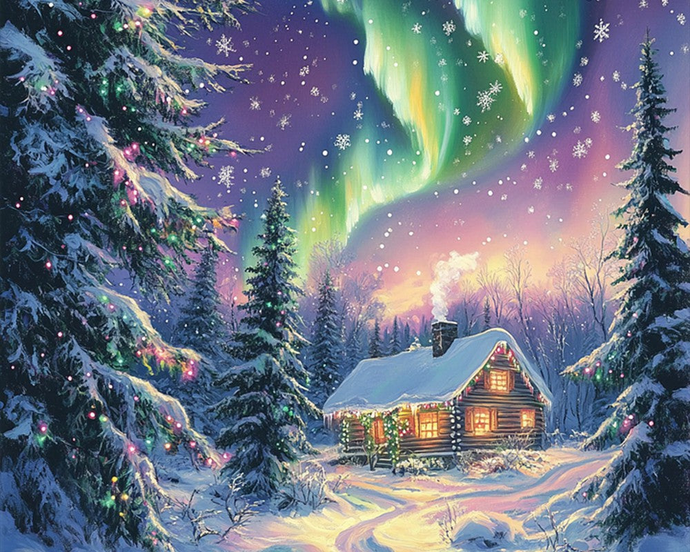 Northern Lights Christmas Cabin