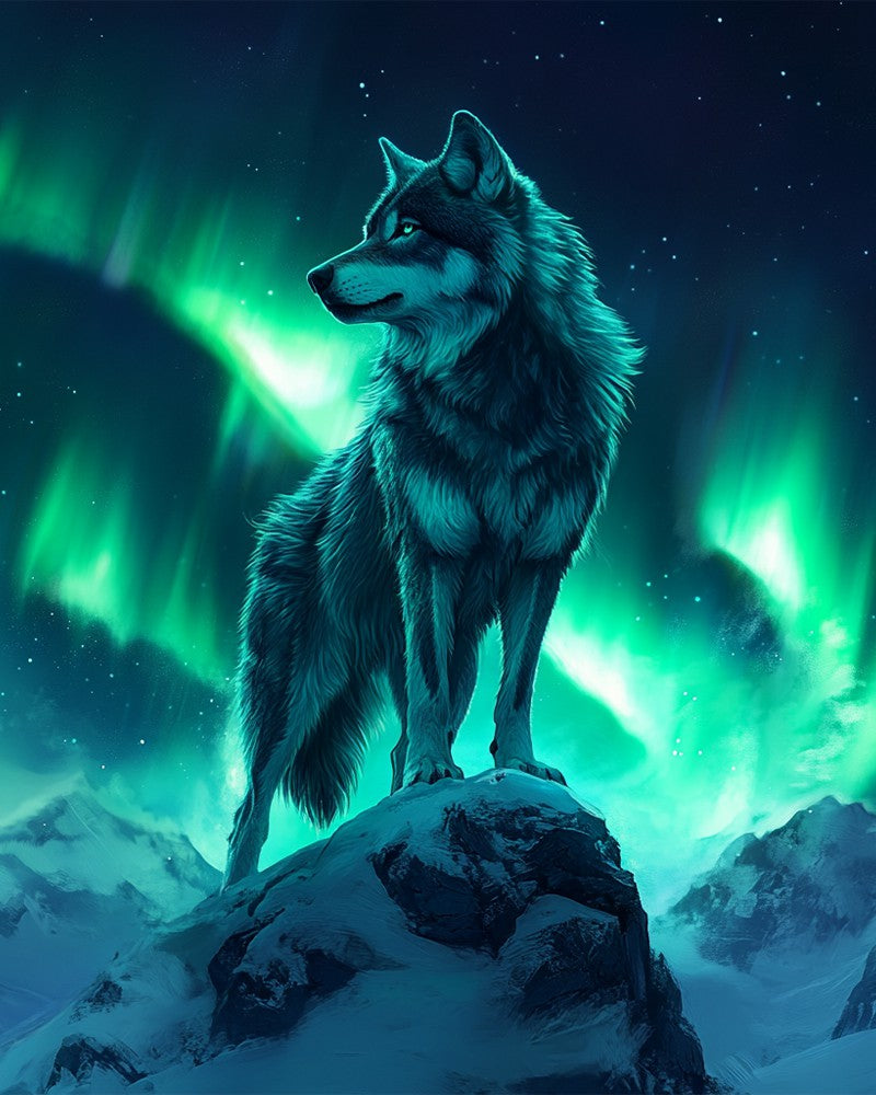 Powerful Wolf on Snowy Peak