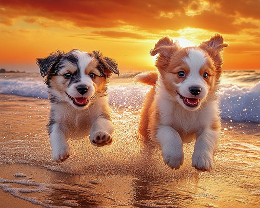 Puppies Playing on the Beach