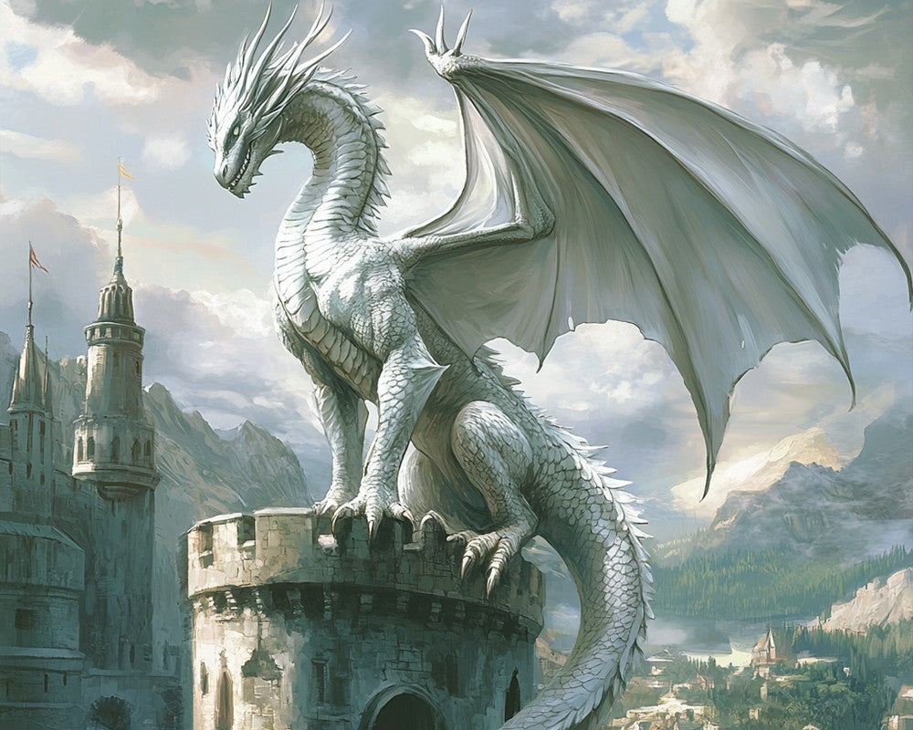 Silver Dragon on Cliff