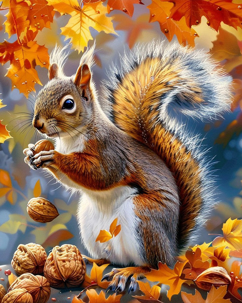 Squirrel In Autumn Leaves