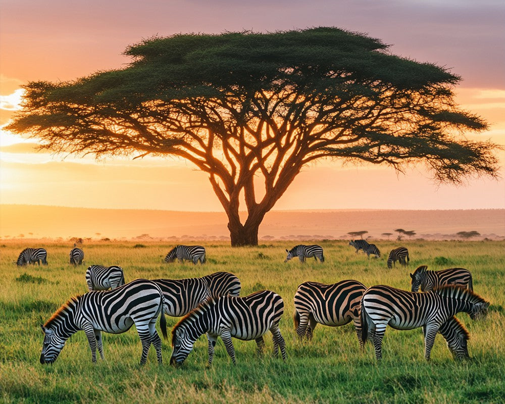 Zebras on African Grassland